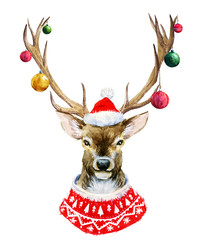 watercolor christmas deer