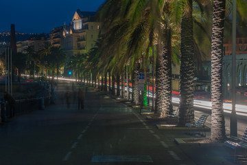 Nice, France: night view of old town, Promenade des Anglais