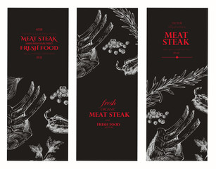 Wall Mural - vector meat steak sketch drawing designer template. food hand-drawn backdrop for corporate identity