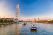 Sunrise with Big Ben, Palace of Westminster, London Eye, Westminster Bridge, River Thames, London, England, UK.