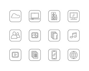 Poster - Set of Media and Technology Line Vector Icons