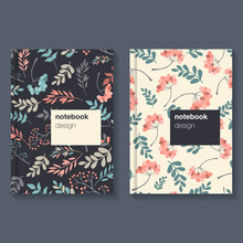 Template For Notebook With Floral Dark Background. Vector Illustration.