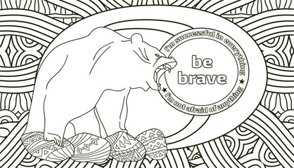 Coloring pages for adults with the lettering, be strong. Line art doodling