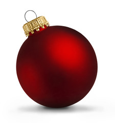 Red christmas ball over white background