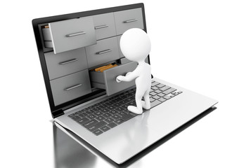 Poster - 3d White people searching folders in a laptop.