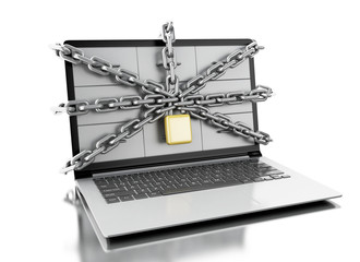 Poster - 3d File cabinets in laptop with open padlock.