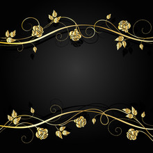 Gold Flowers With Shadow On Dark Background.