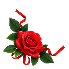 Wall Mural - Red rose flower and silk ribbon arrangement