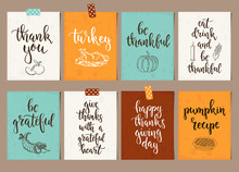 Thanksgiving Day Vintage Gift Tags And Cards With Calligraphy. Handwritten Lettering.