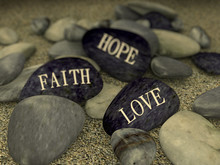 3d Pebble On Sand Message Love Faith Hope