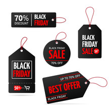 Set Of Tags For Black Friday Sale Banners. Vector Label For Promotion. Isolated From A Background.