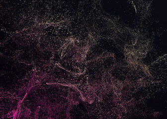 Poster - Abstract 3d rendering of chaotic particles. Flying cubes in empty space. Dynamic shape. Futuristic background. Poster design.