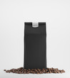 Black pack of coffee against white background