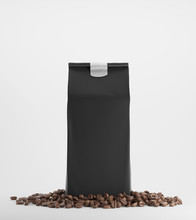 Black Pack Of Coffee Against White Background