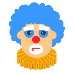 Clown sad vector cartoon with blue hair and yellow collar.