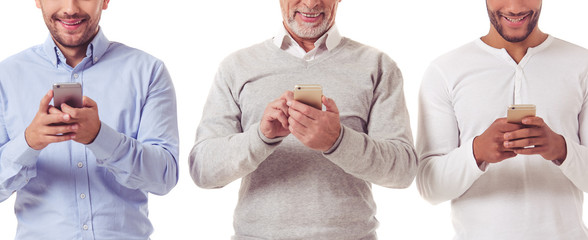 Poster - Three businessmen with gadgets