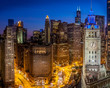 Chicago city skyline sunset