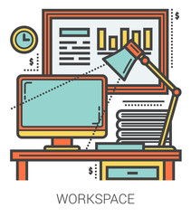 Canvas Print - Workplace line infographic.