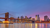 Fototapeta  - Brooklyn bridge and Manhattan at dusk, New York City