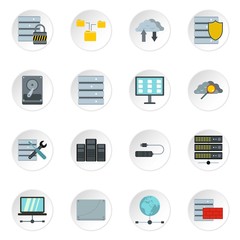 Poster - Database icons set. Flat illustration of 16 database vector icons for web