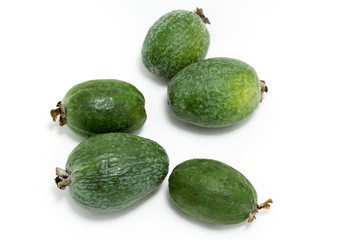 Large ripe and green colour fruit feijoa. The organic healthy product for gourmet