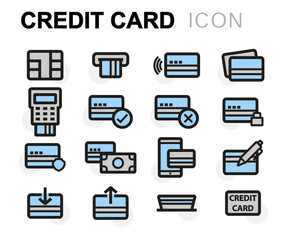 Poster - Vector flat line credit card icons set