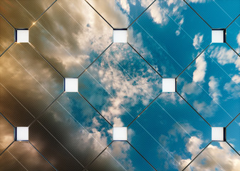 Canvas Print - Evening cloudy sky reflection on solar panel. 3d rendering.