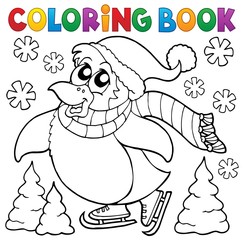 Canvas Print - Coloring book happy skating penguin