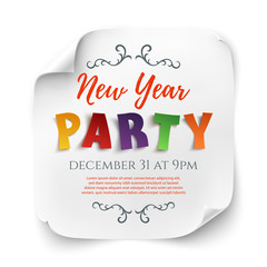 Sticker - New Year party poster template, on white background.