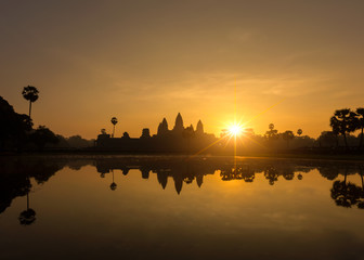 Silhouette Angkor Wat at sunset , Siem Reap , Cambodia