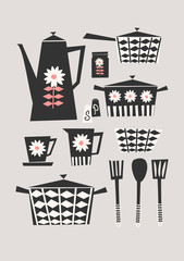 Poster - retro kitchen set