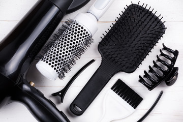 Black and white hair styling tools.