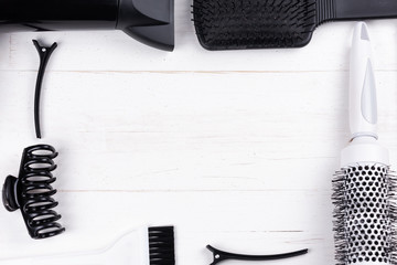 Black and white hair styling tools.