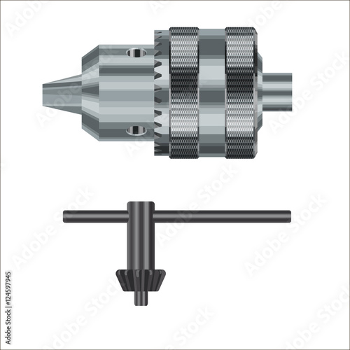 Realistic vector illustration of drill chuck an a special key Poster