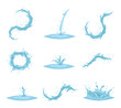 Flowing Water Splash Drop Wave Whirlpool Vortex Retro Vintage Cartoon Icon Set Isolated Design Vector Illustration