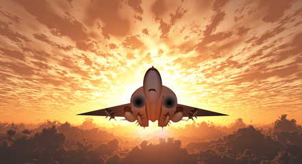 Wall Mural - Military Jet  in Flight Sunrise or sunset