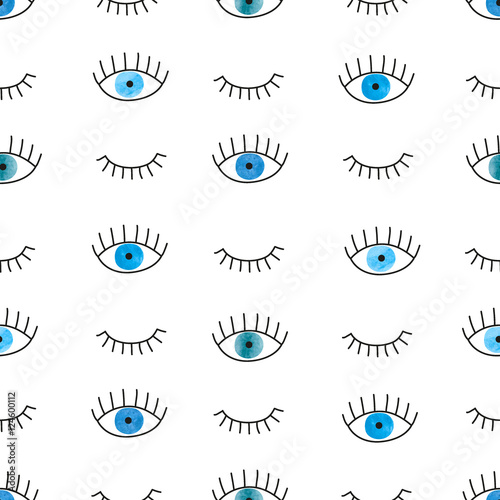 Hand drawn doodle blue eyes...