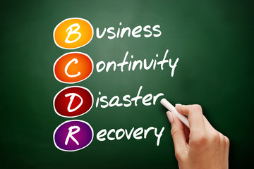 Poster - Hand drawn BCDR - Business Continuity Disaster Recovery, acronym concept on blackboard