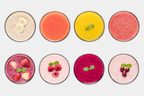 Fototapeta Góry - Mockup fruit smoothie and fruit juice set isolated on white backgruond.