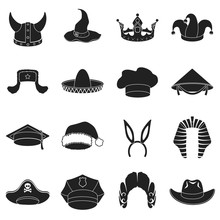 Hats Set Icons In Black Style. Big Collection Hats Vector Symbol Stock Illustration