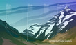 High mountain landscape infographic. Hiking trail in national park. Wilderness. Spectacular view. Web banner. Vector illustration