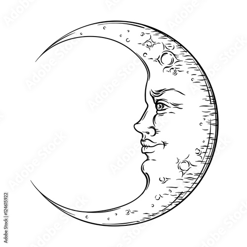 Fotografía Antique style hand drawn art crescent moon
