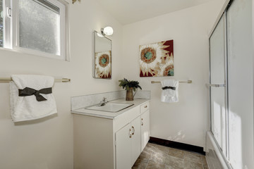 Wall Mural - Pure white bathroom interior with old fashioned vanity