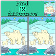 Educational game: Find differences. Mother polar bear with babie