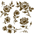 Vector flower icon. Set of decorative rose silhouettes. Vintage roses and buds