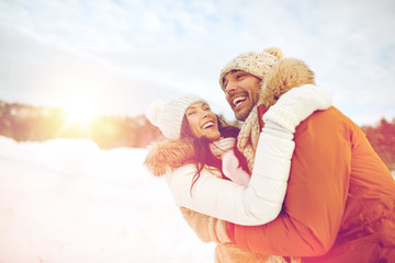 Sticker - happy couple hugging outdoors in winter