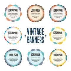 Aufkleber - Isolated abstract bright colorful round shape logo set on the white background. Advertising banners logotypes collection. Unusual informative stickers group. Web templates signs. Vector illustration.