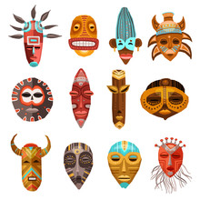 African Ethnic Tribal Masks Set