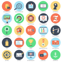 Poster - Flat conceptual icons search engine optimization tools