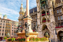 View On The Main Town Hall With Marian Column On Mary's Square In Munich, Germany